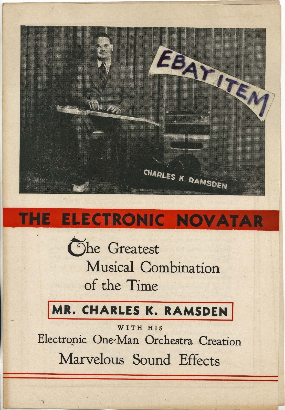 C 1940 Brochure CHARLES K RAMSDEN ELECTRIC NOVATAR guitarist musical GUITAR