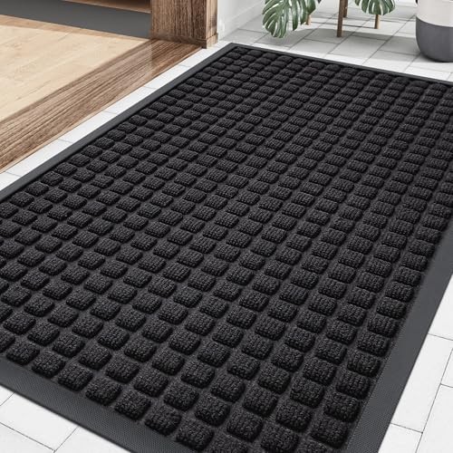  Front Door Mat Outside Entrance, Heavy Duty 29.5" x 17" Rectangular Black