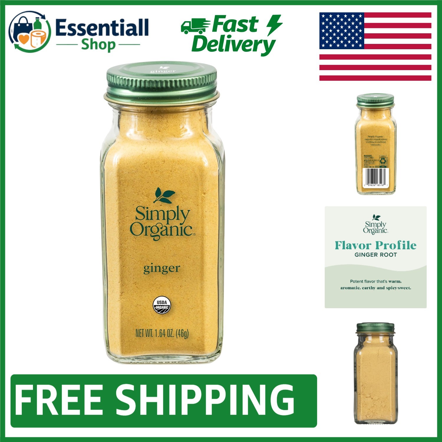 Versatile 1.64 Oz Ground Ginger - Organic, Non Irradiated, Sweet & Savory Use