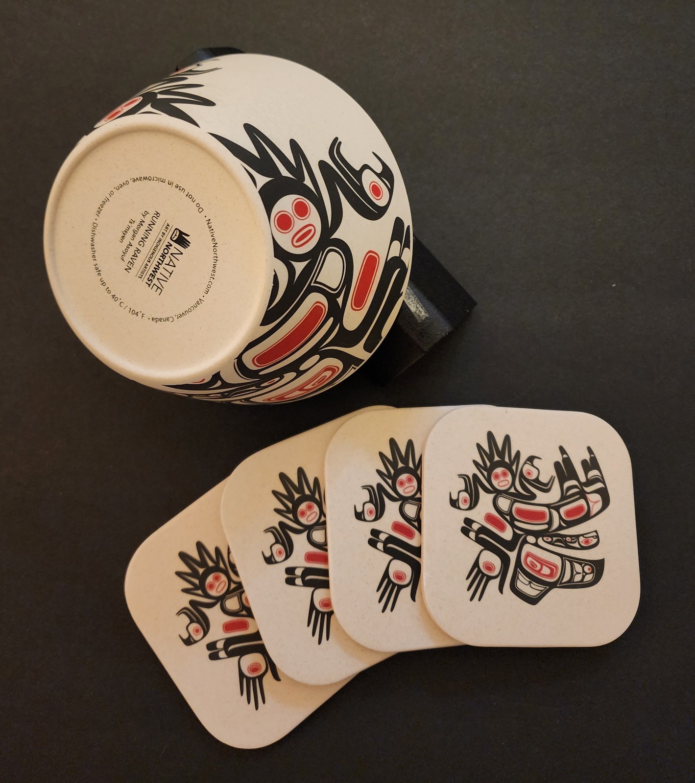 New, Indigenous Art Bamboo Fiber,Running Raven Design,1 Bowl,1 Coaster Set,Gift