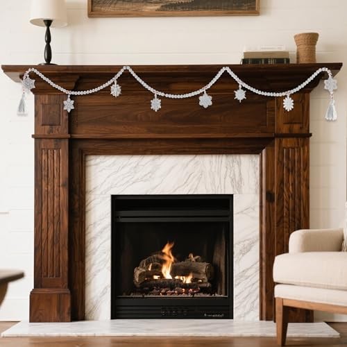 Christmas Wooden Snowflake Garland - 8.9ft Rustic White Snowflake Banner with 