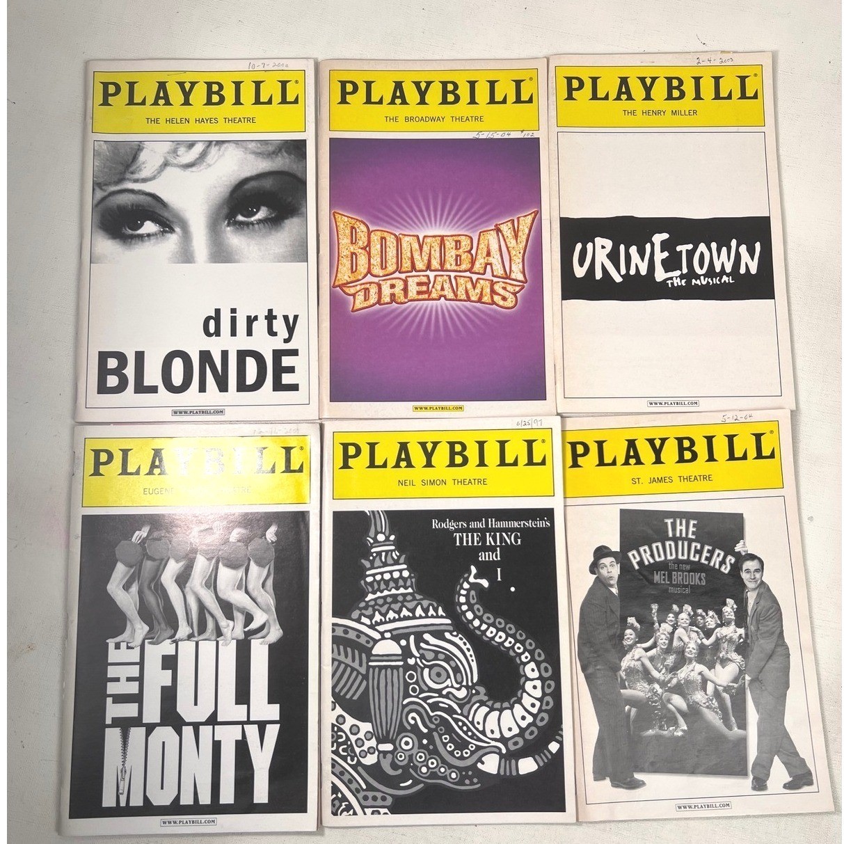 Vintage Broadway Playbill Collection Dirty Blonde Producers Urinetown Tickets
