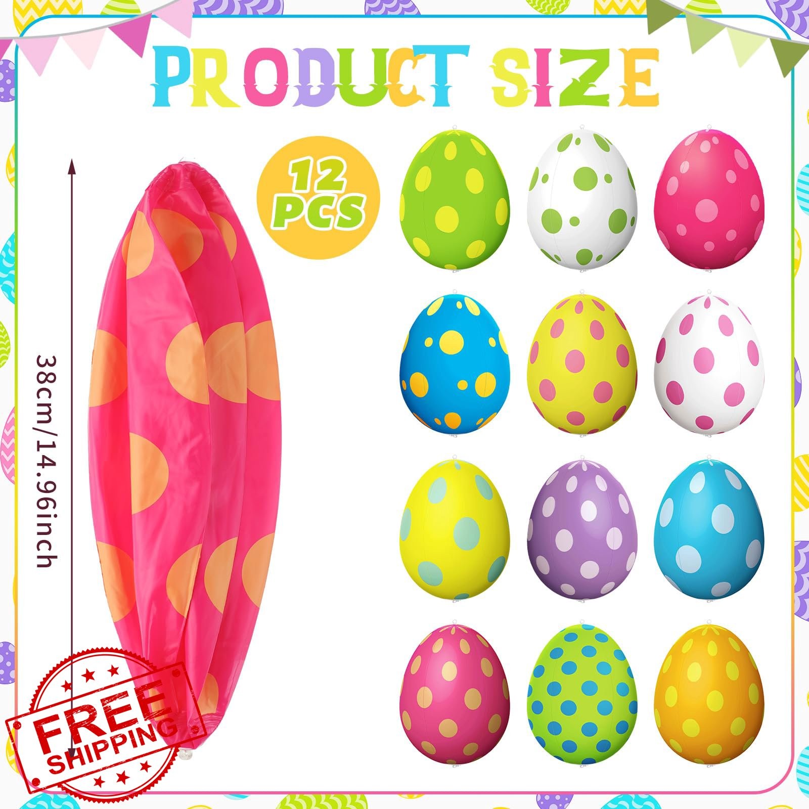 Simgoing 12 PC Easter Egg Inflatables - Outdoor Yard Decor Pastel 15''