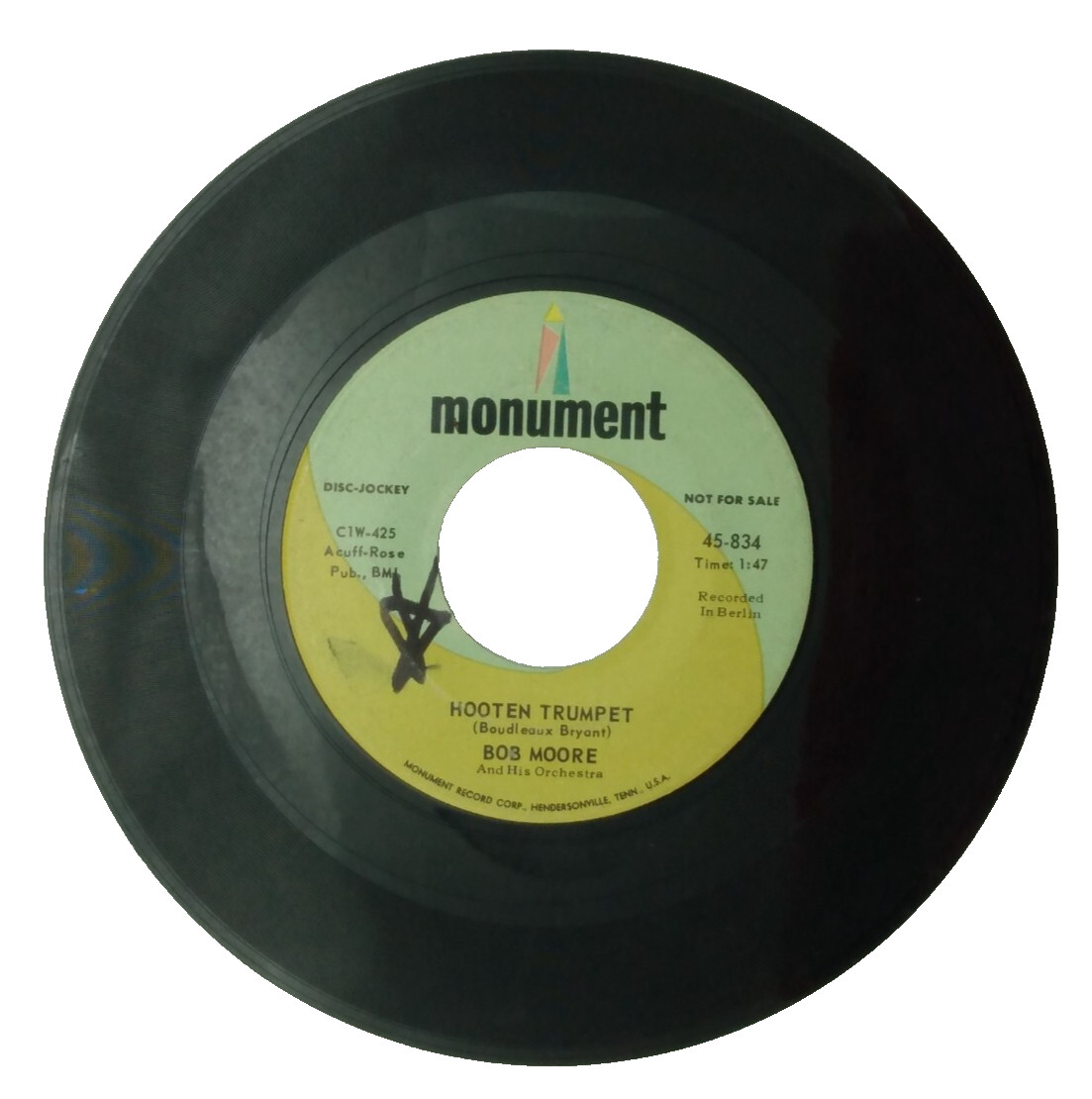 Bob Moore - Hooten Trumpet / Cologne - Monument DJ PROMO - 45 RPM Record
