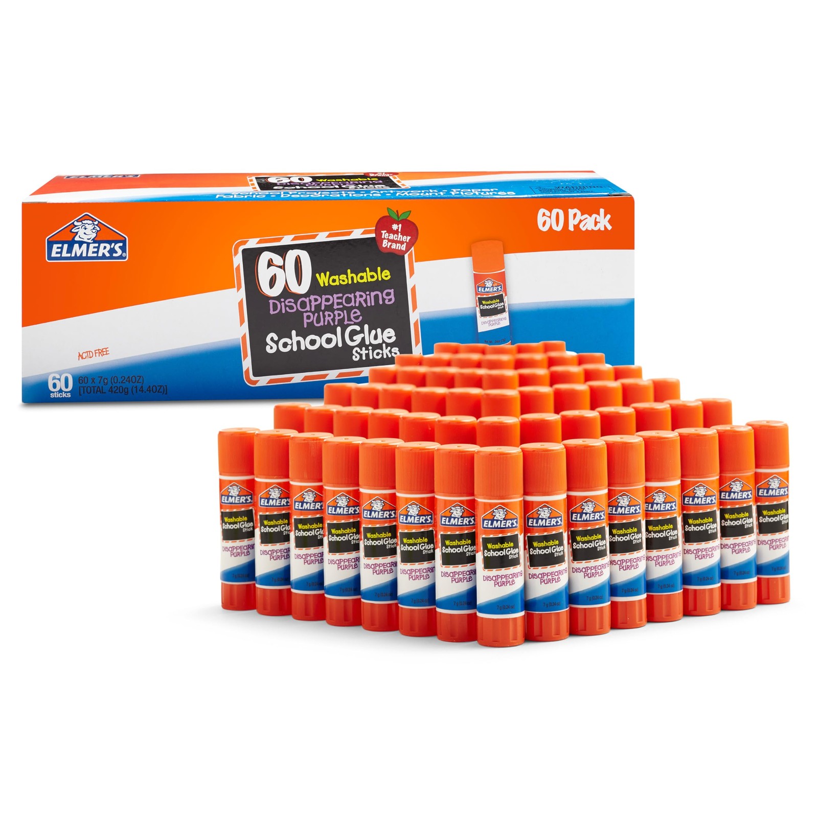 Glue Sticks 7g 60 Count Elmer s Elmers Disappearing Purple School Washable Grams
