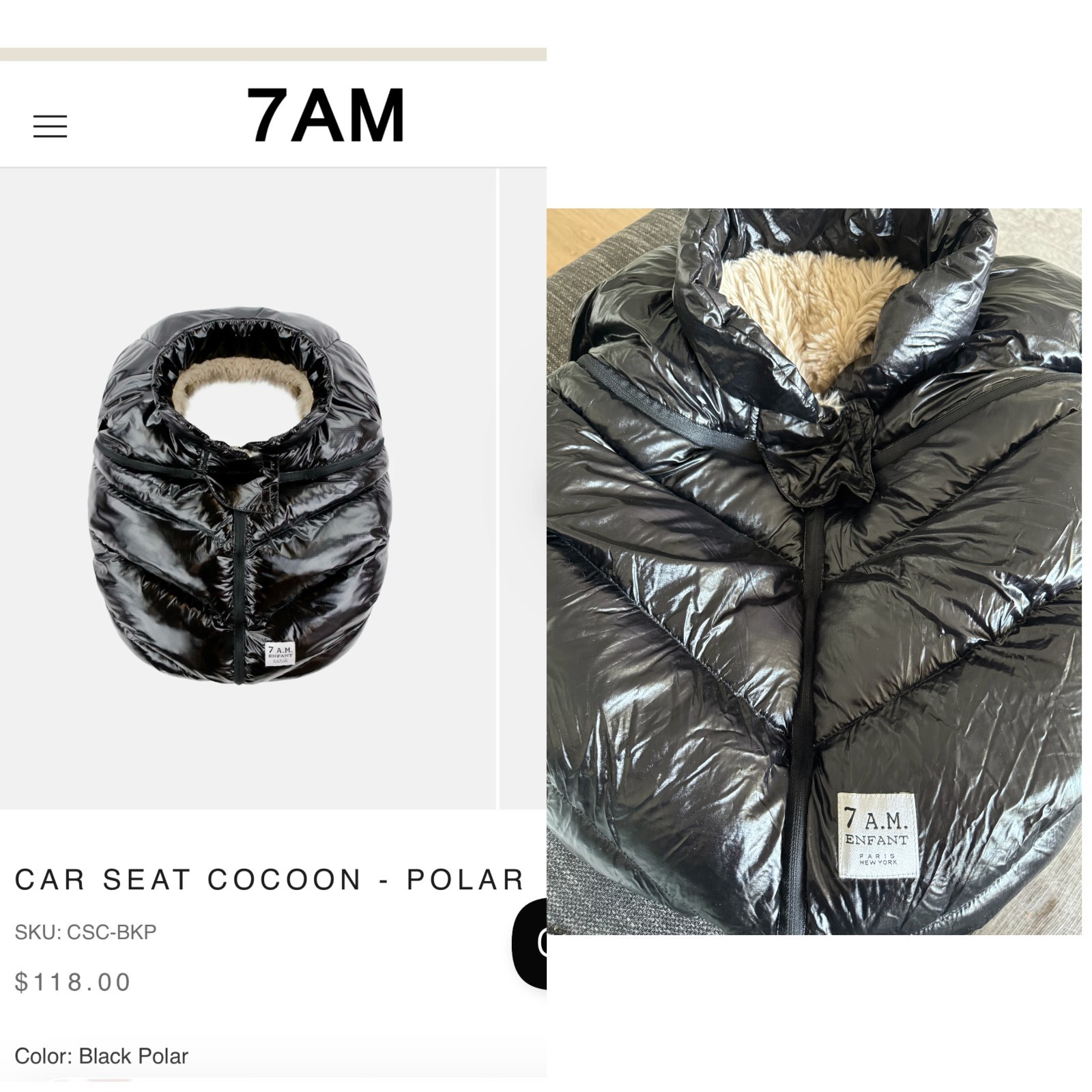 7 A.M. Car Seat Cocoon - Polar Baby Car Seat Cover Great Condition