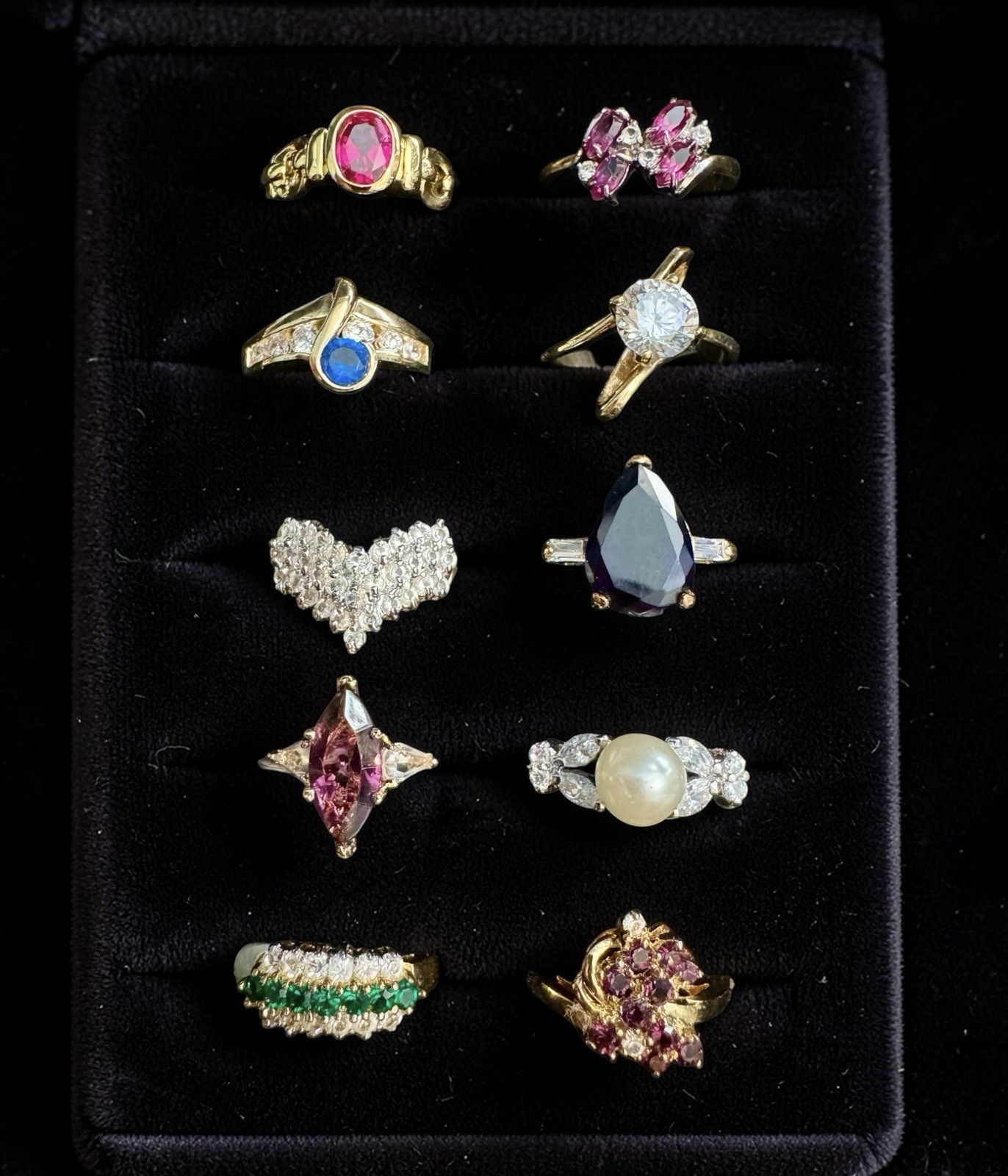10pc Statement Rings Lot Size 8 Mixed Gold Silver Tone Fashion Jewelry
