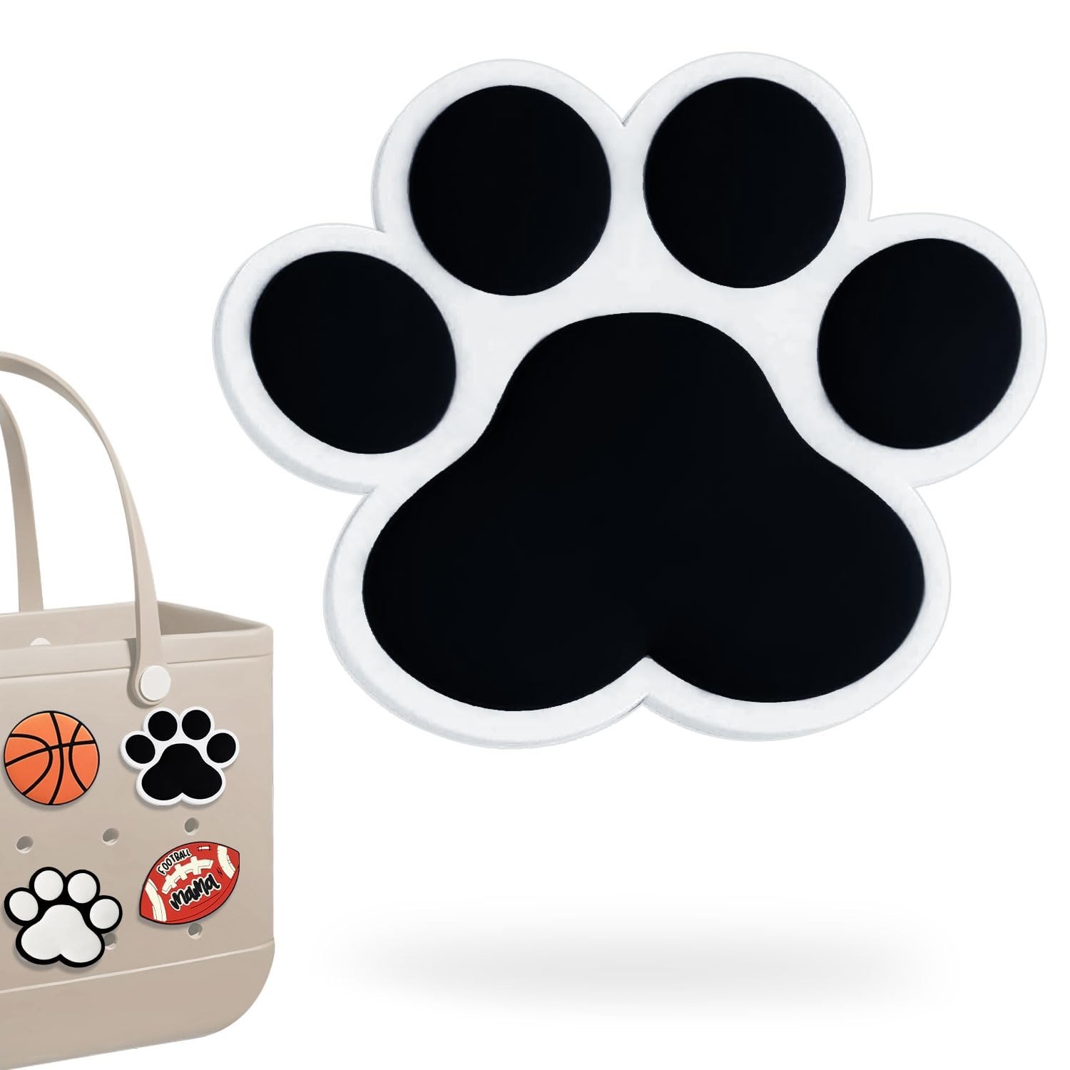 Decorative Charms for Bogg Bags Sport Accessories for Tote Bags Black Paw Print
