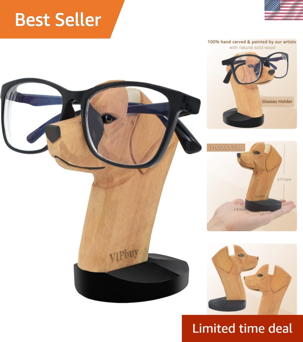 Handmade Labrador Retriever Shape Wood Carving Glasses Spectacle Holder Stand...