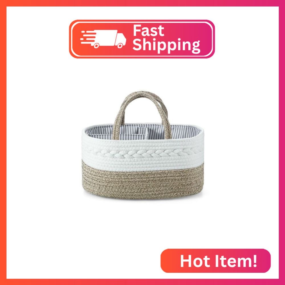 PandaEar Baby Diaper Caddy Organizer, Portable Nursery Storage Basket Cotton Rop