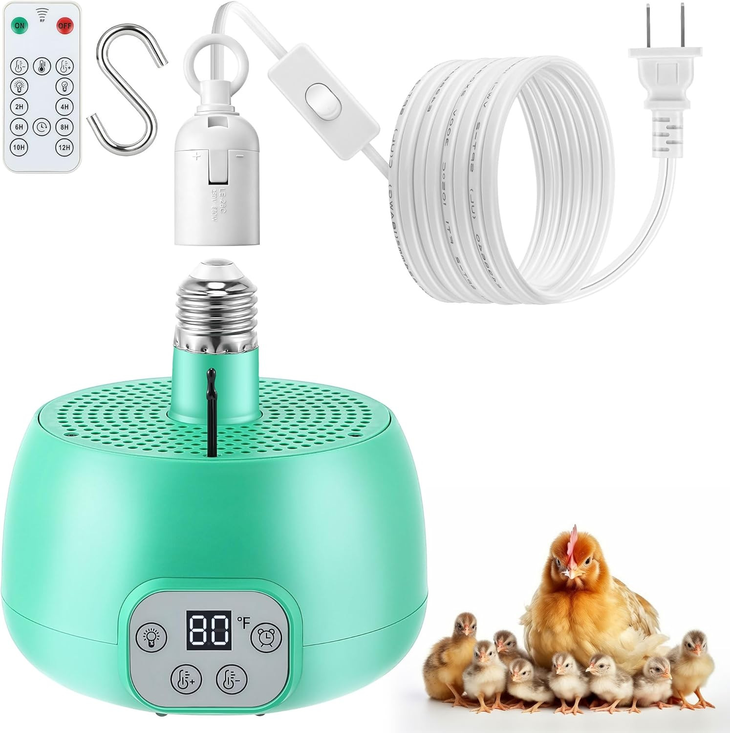 1 Pack Chicken Coop Heater with Remote Control, Timing Chicken Heat Lamp, Smart 