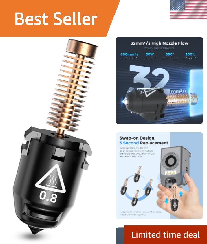 High-Flow 3D Printer Nozzle for Adventurer 5M Pro - 0.8mm, Fast-Heat, Quick-R...