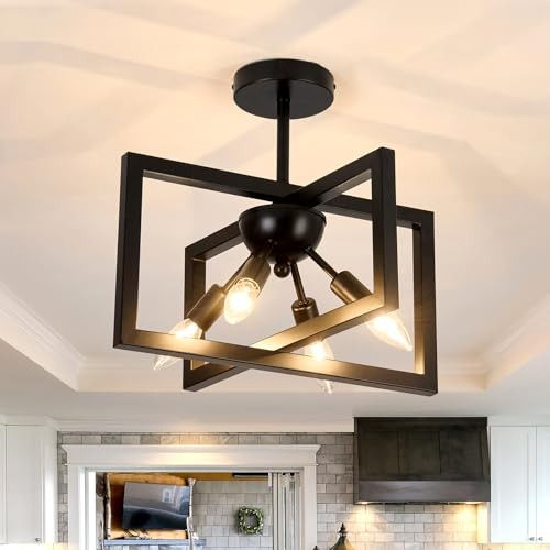  4-Lights Ceiling Light Fixture Modern Black Semi Flush Black 4-Light Modern