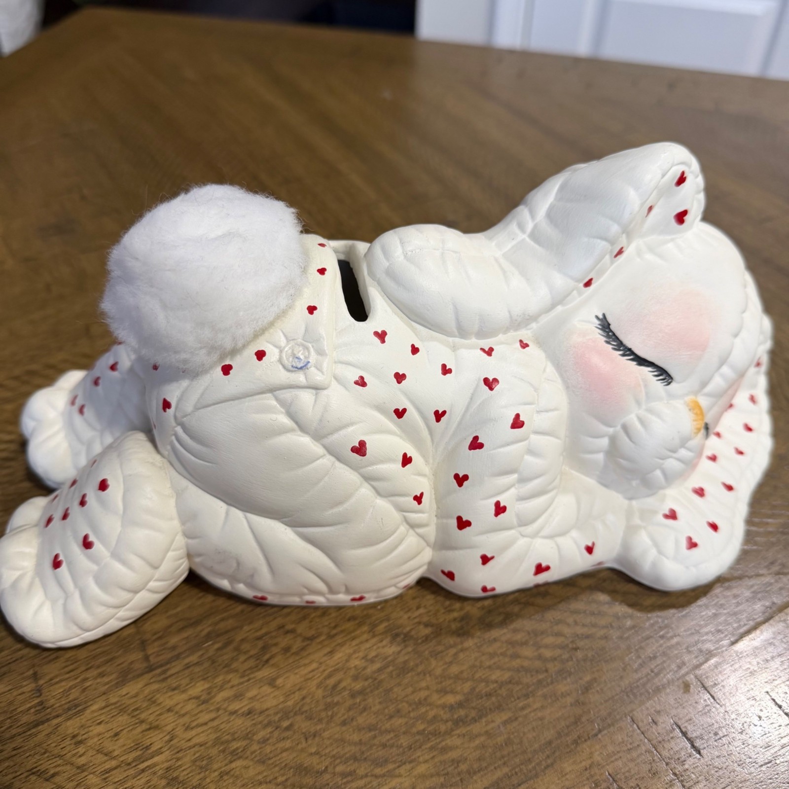 Large Vintage Bunny Rabbit Ceramic Bank Fluffy Cotton Spring Easter Nursery Rare