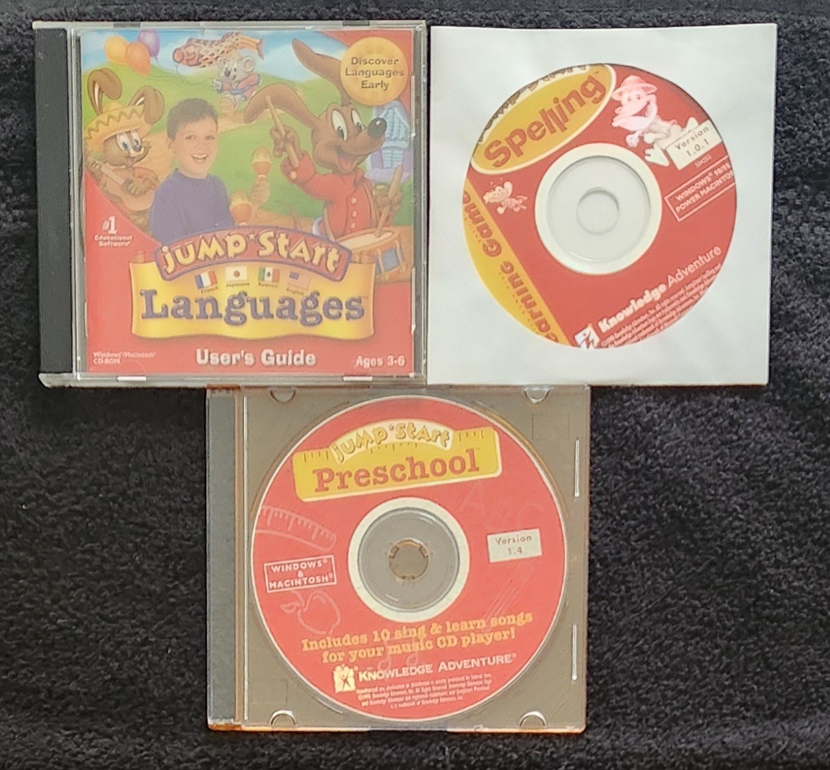3 Jump☆Start Preschool, Languages, Spelling PC CD Rom Lot 1995, 1998, 2001