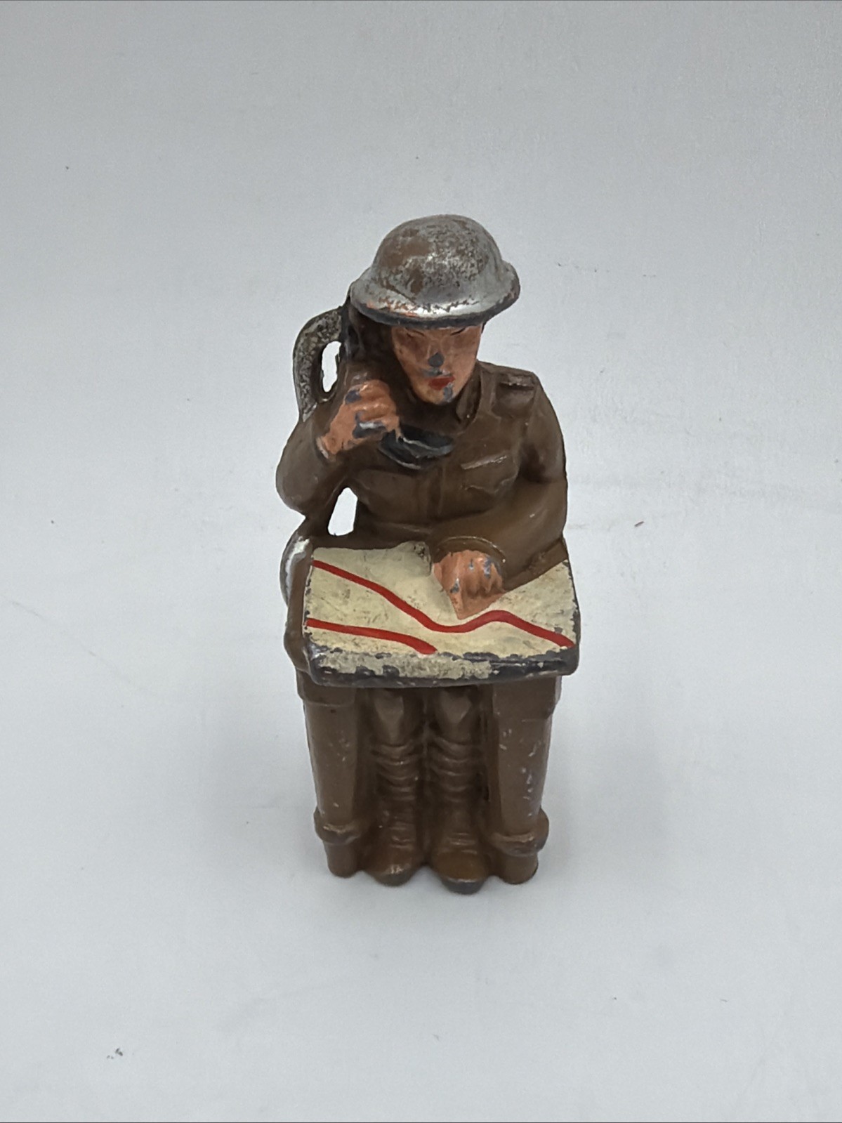 VTG 30s Barclay Manoil Toy Soldier Sitting With Map Field Telephone Lead Figure