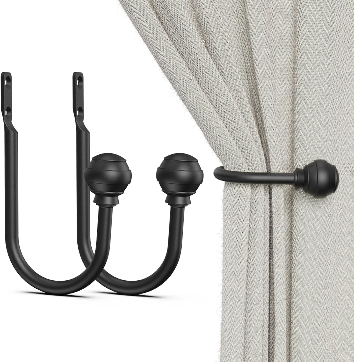 Curtain Holdbacks Black 2Pcs, Curtain Tiebacks Wall Mounted Curtain Hooks Holder