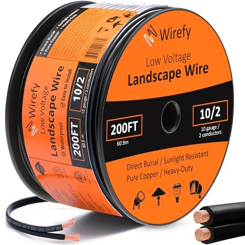Wirefy 10/2 Low Voltage Landscape Wire 200ft Pure Copper Outdoor Direct Burial U