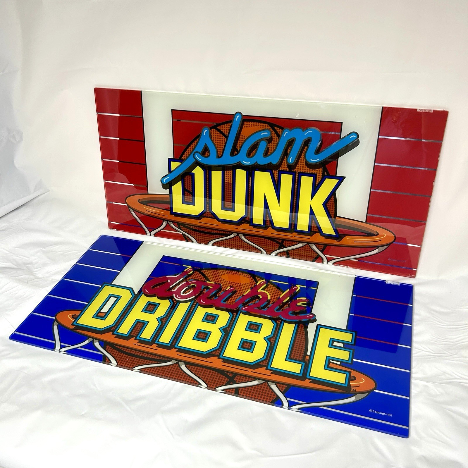 Arcade Game Sign Marquee Glass VTG 1991 Basketball Hoop Man Cave Decor Lot of 2