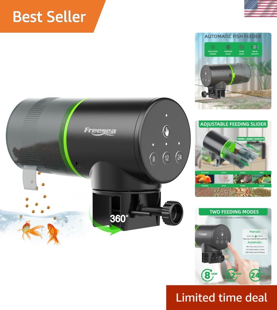 Effortless 24-Hour Automatic Fish Feeding for Aquariums: Adjustable and Reliable