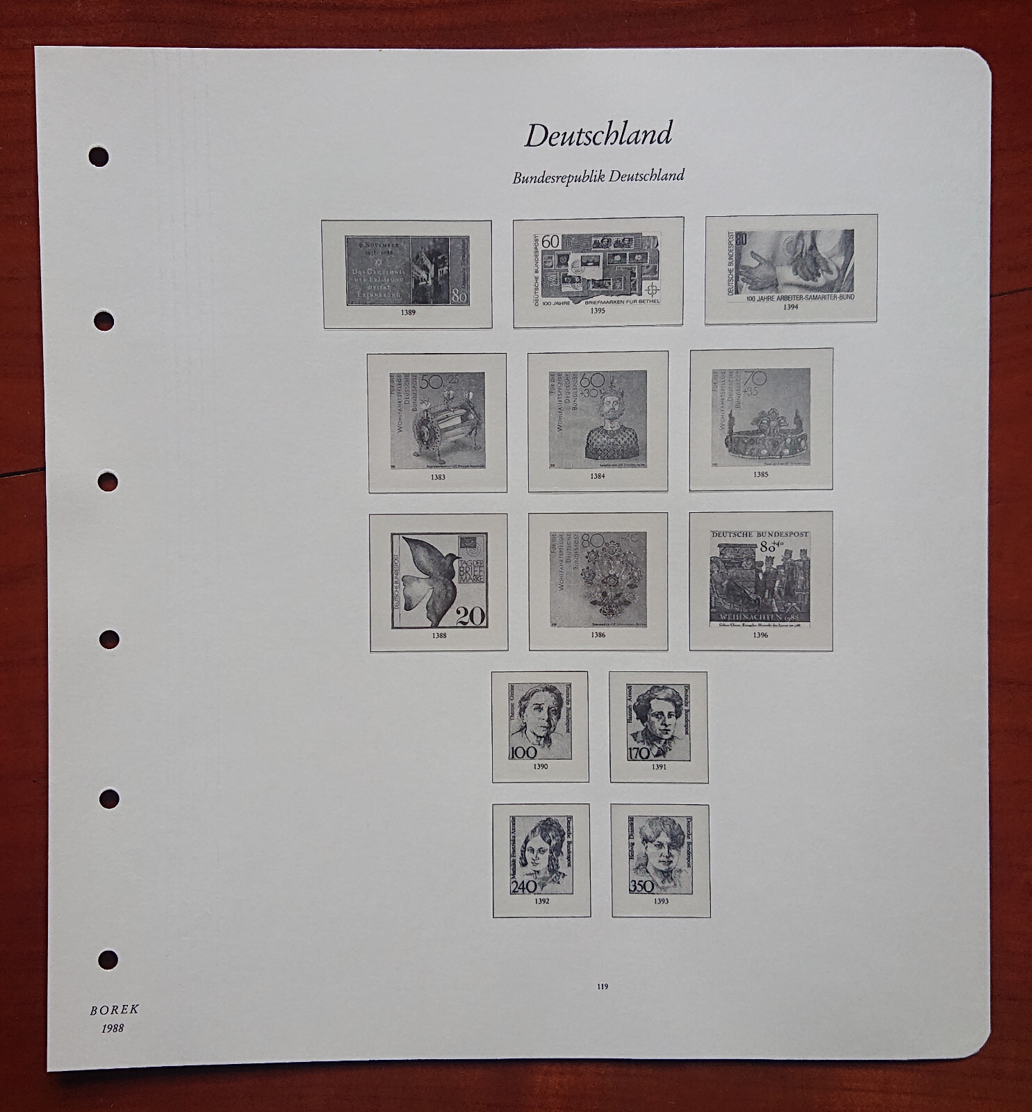 Vordruckblatt Federal Republic Germany Borek 1988 S.S.119 Chartity Stamps