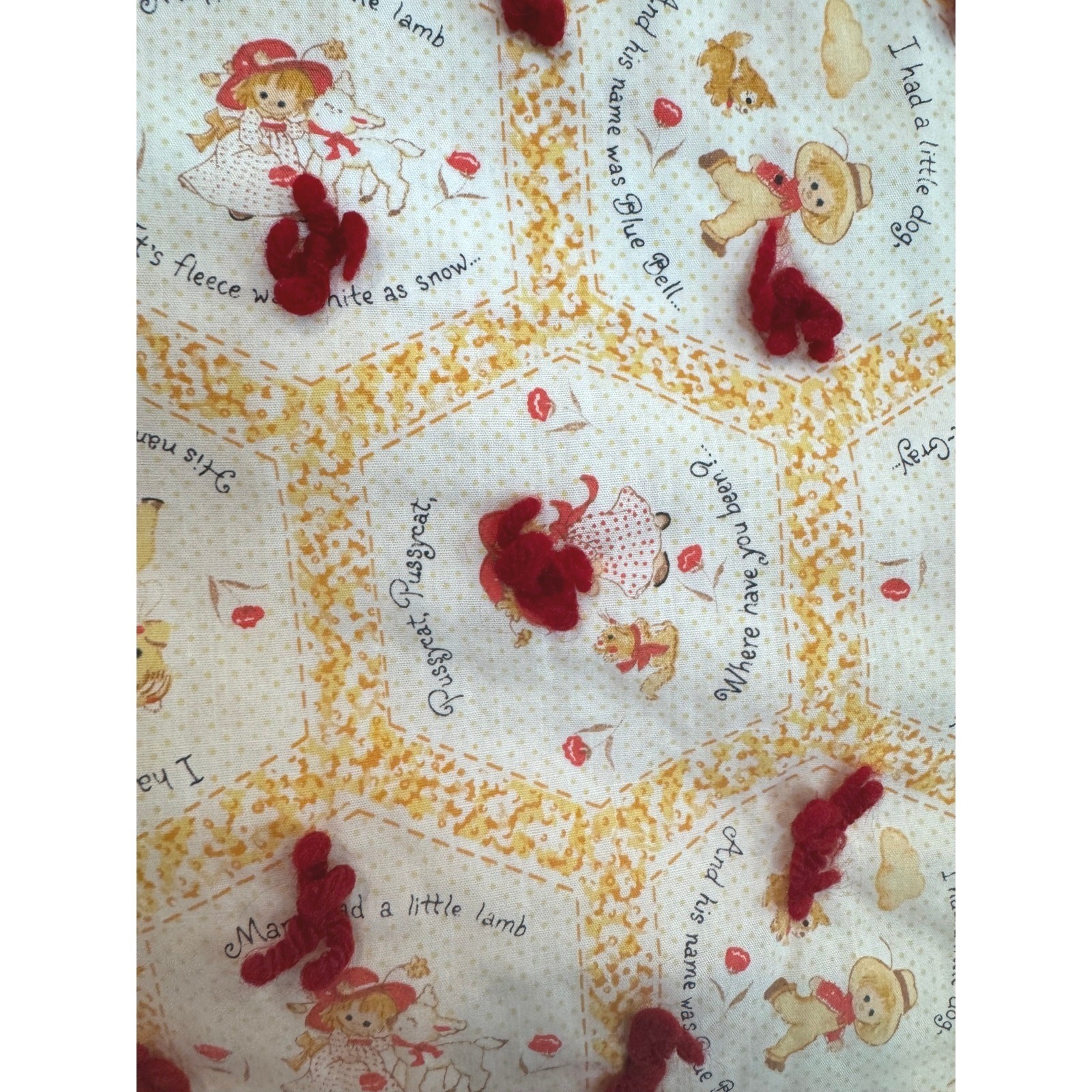 Vintage 1980 Nursery Rhyme Crib Quilt Blanket Mary Had a Little Lamb Handmade