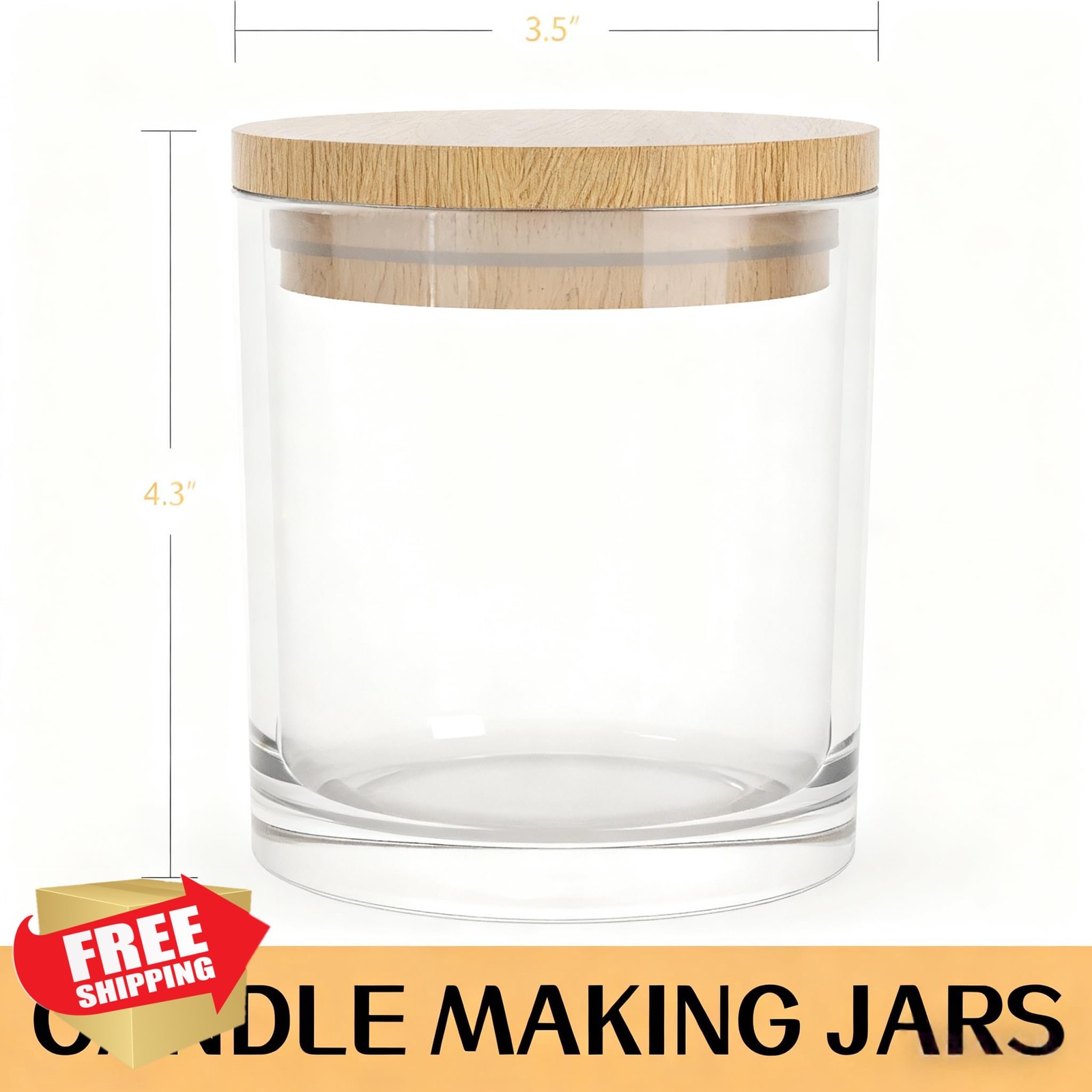GLATABAM 12 Pack 10oz Candle Jars Clear Glass Bamboo Lid Labels