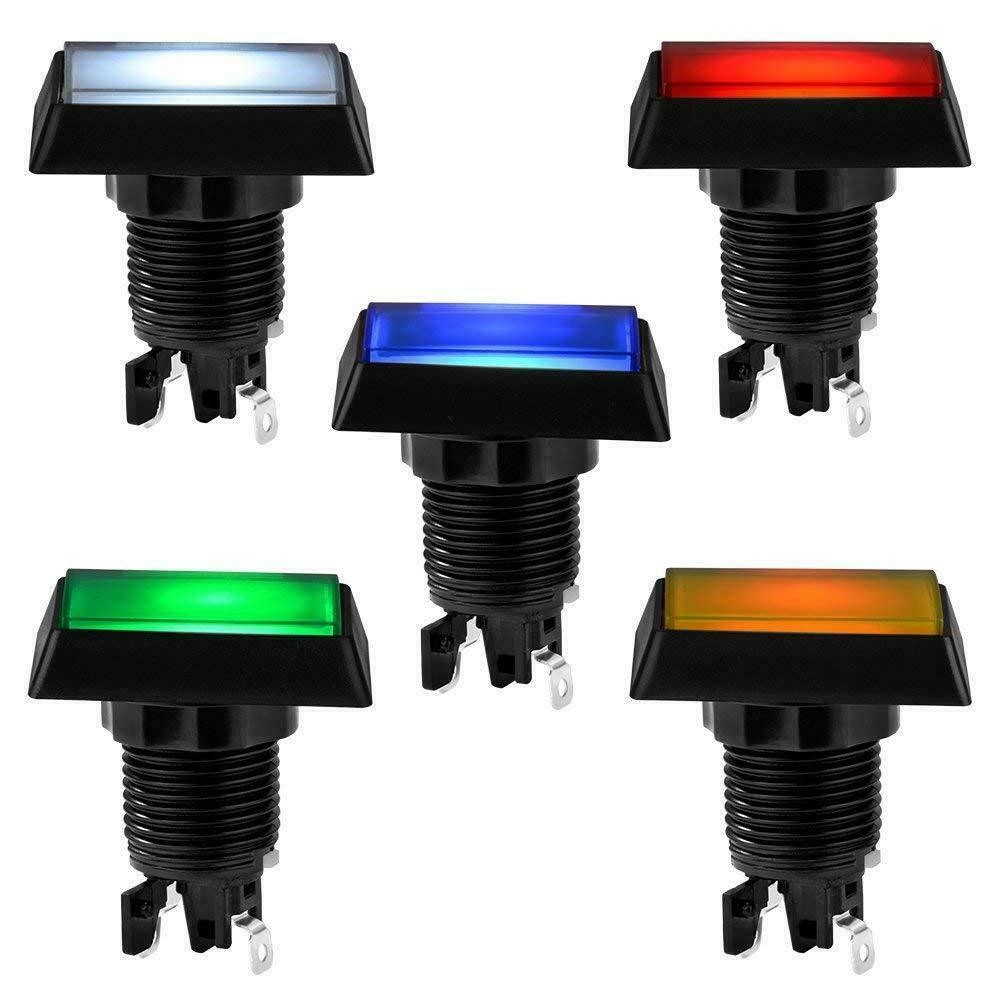 5Pcs Arcade Square Rectangle Buttons LED Push Illumilated With Microswitch bb