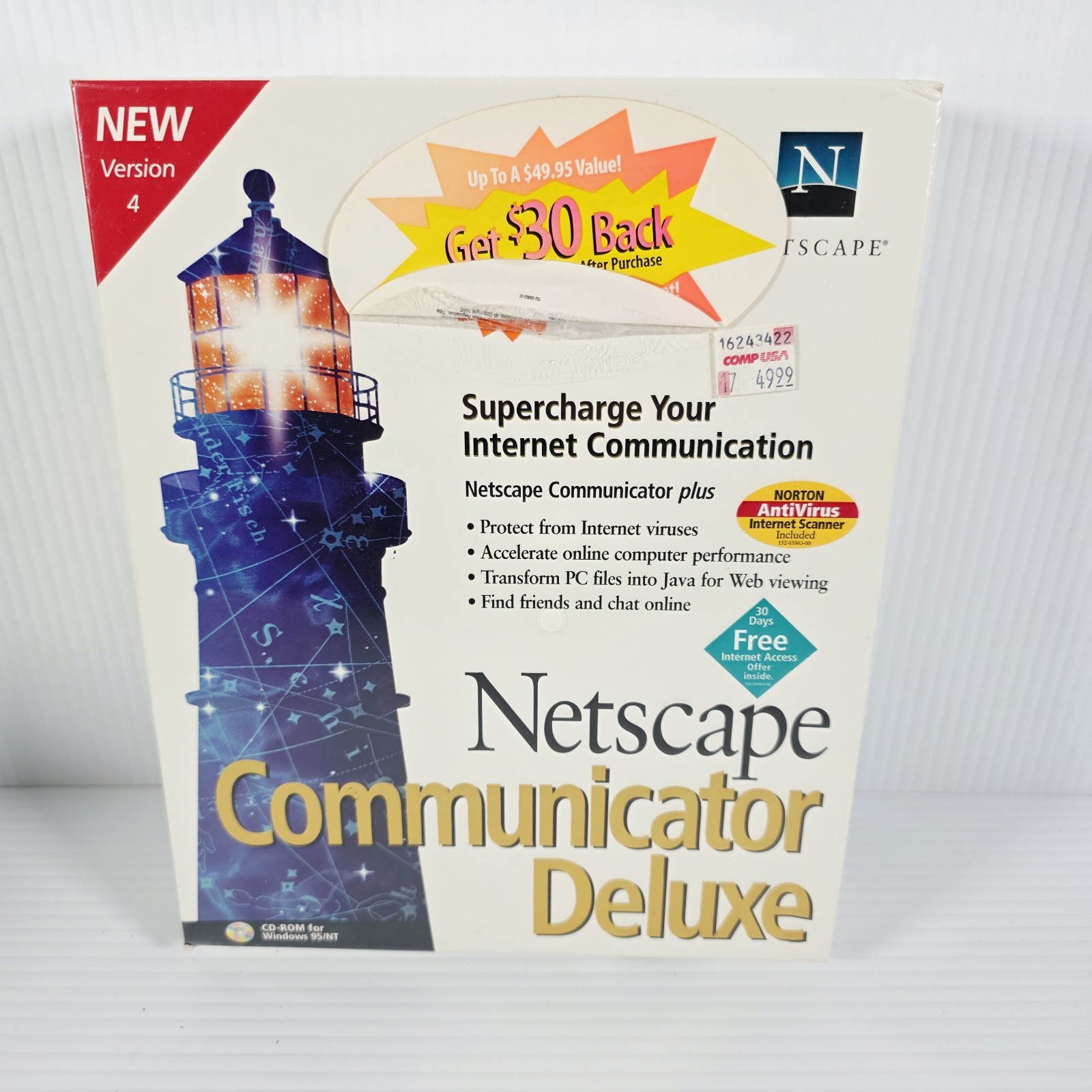 New Netscape Communicator Deluxe - Inet Acc Version 4 Windows PC CD Big Box 