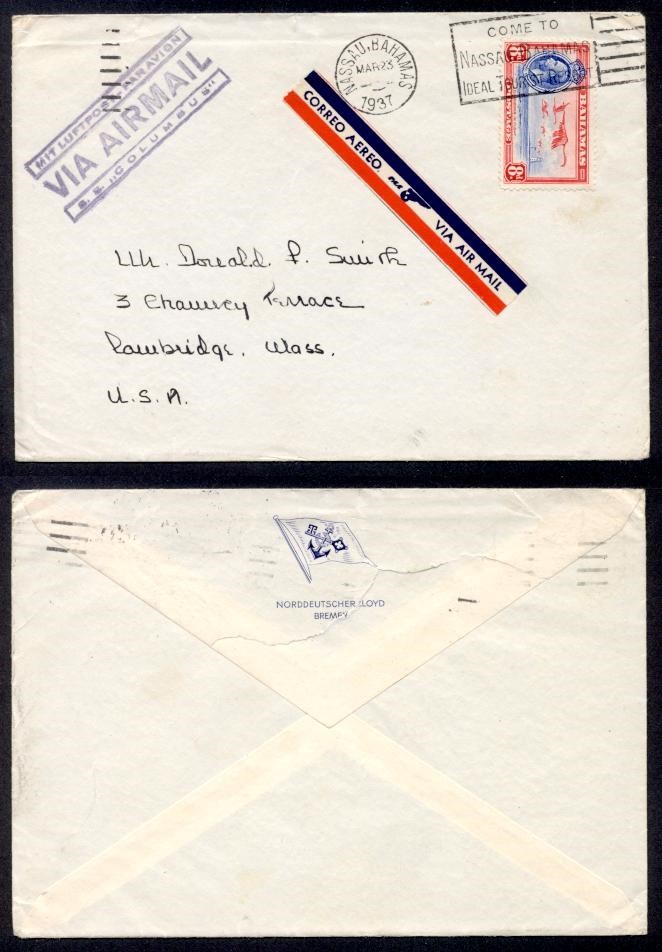 BAHAMAS SS COLUMBUS 1937 AIR TO USA
