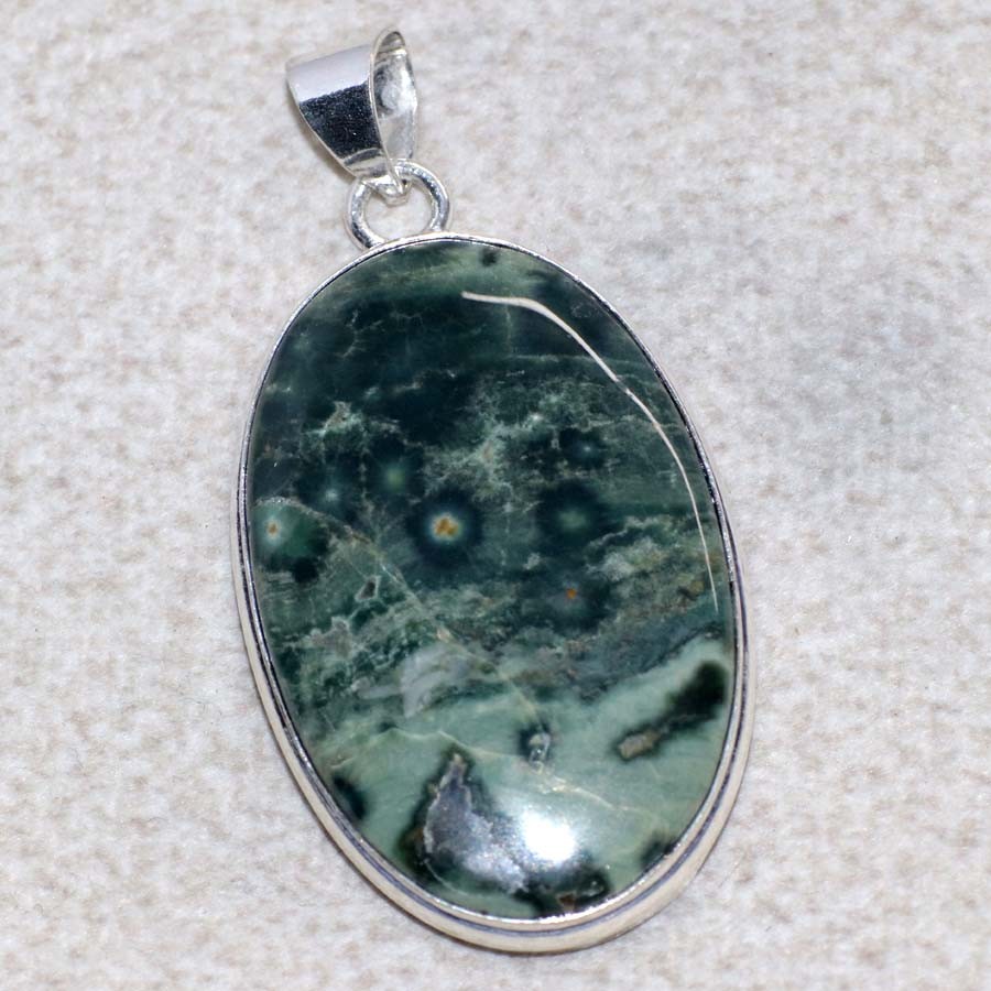 925 Silver Plated Ocean Jasper Pendant 2" Best Gift For Women Fashion Sale MJ