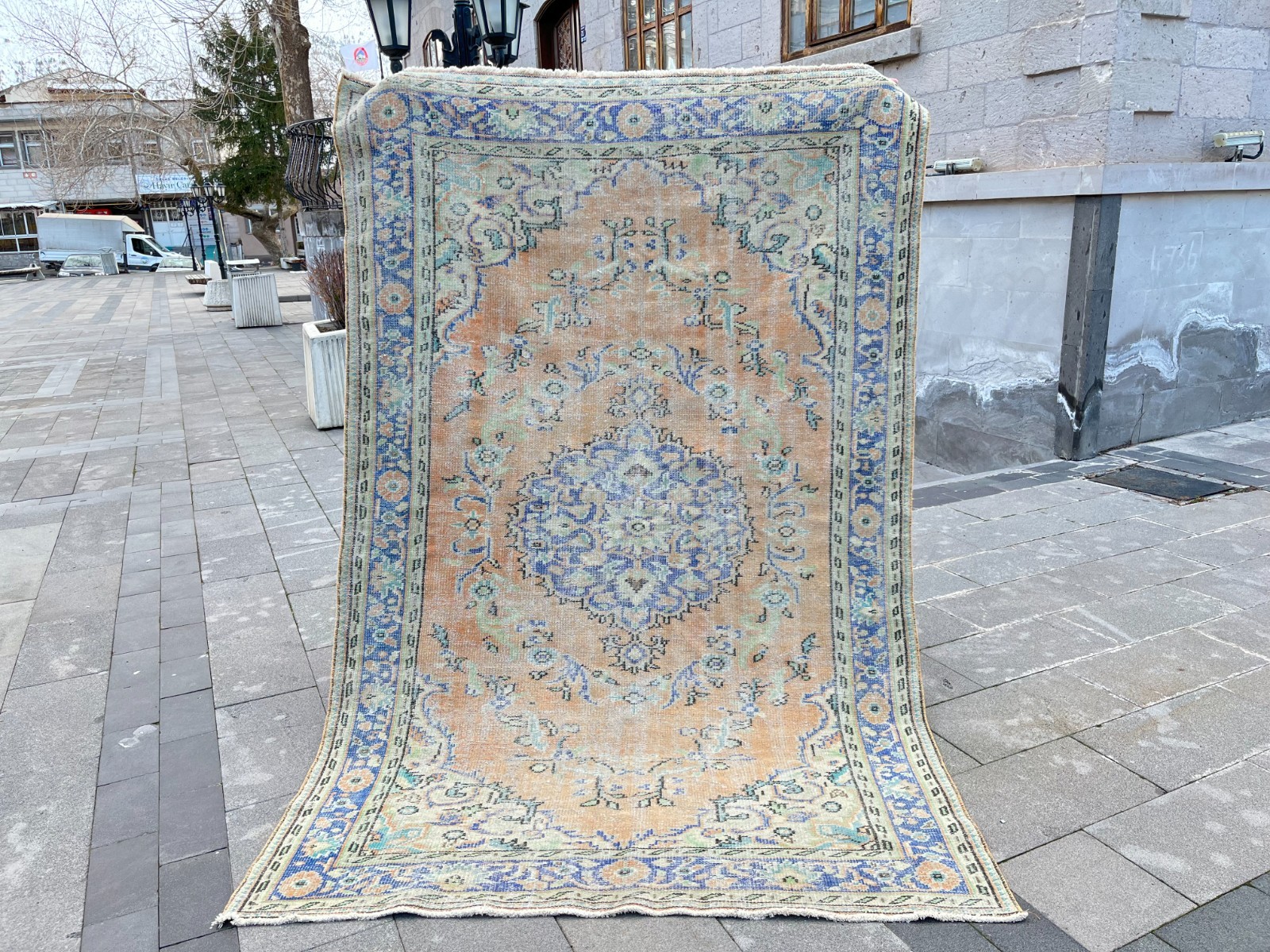 Vintage Turkish Oushak Rug 5.6x8.6 ft Medallion Area Rug Handmade Wool