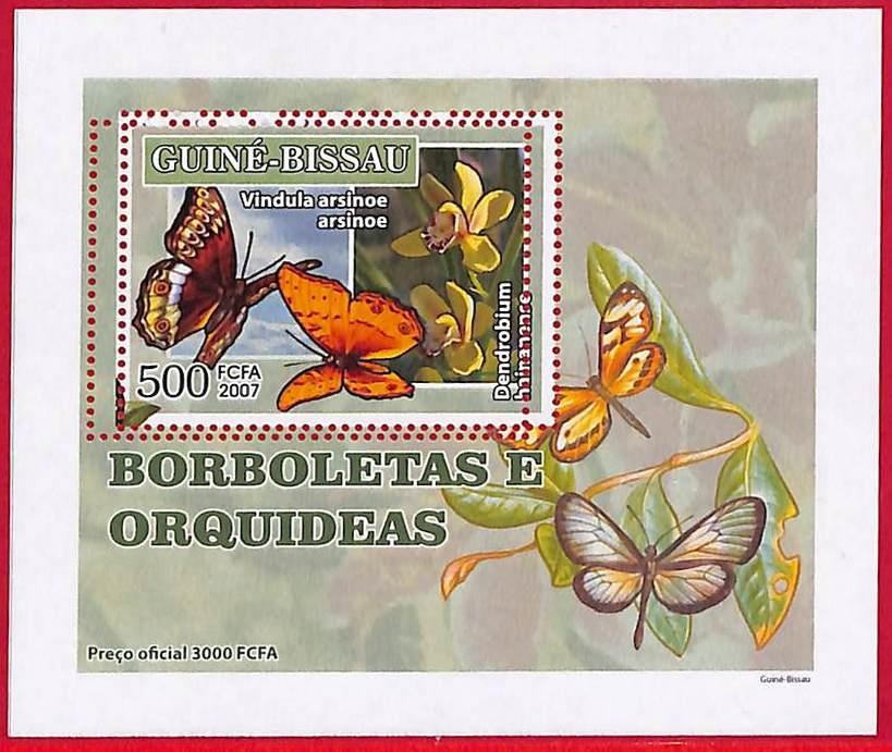 A5050 - GUINE-BISSAU - ERROR MISPERF Stamp Sheet - 2007 - Butterflies ORCHIDS