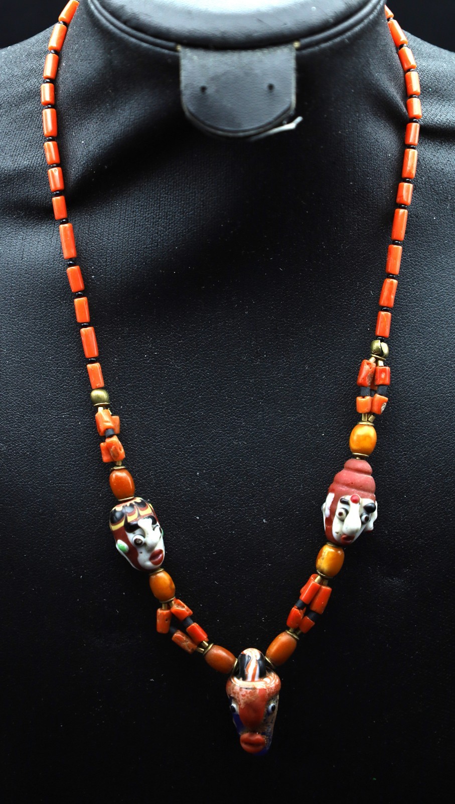 Genuine Ancient Coral & Roman Mosaic face Gabri Glass beads necklace(EE13)