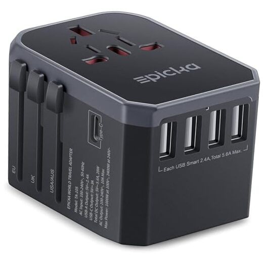  Universal Travel Adapter, European Travel Plug Adapter (Not a Voltage 1 Grey