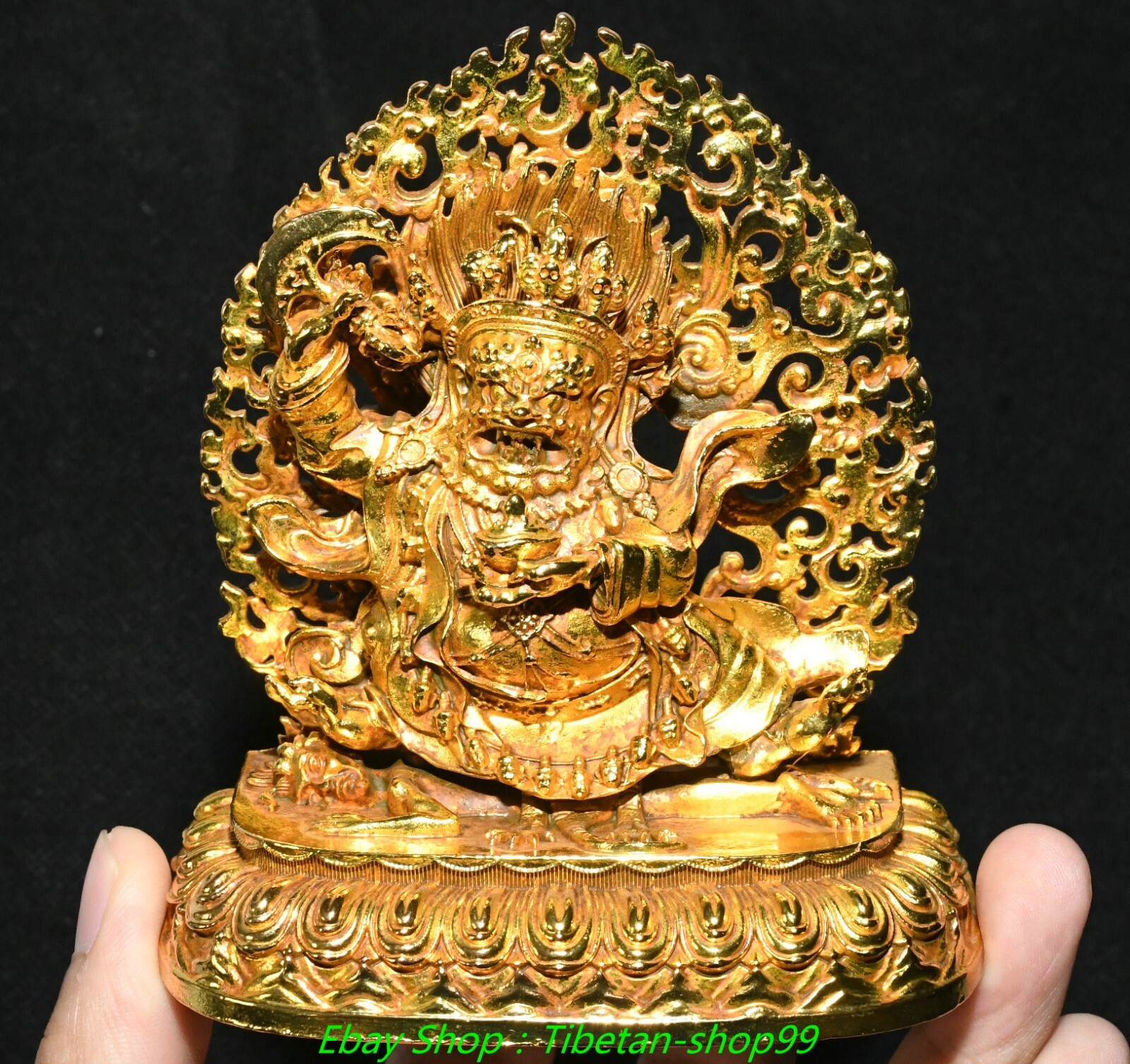 4.7''Old Tibet Bronze Gilt Buddhism Mahakala Wrathful Deity Buddha Statue