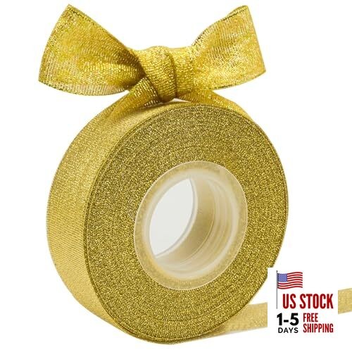 Glitter Metallic Gold Ribbon 25 Yards, Sparkly Fabric Ribbon Perfect 1" gold