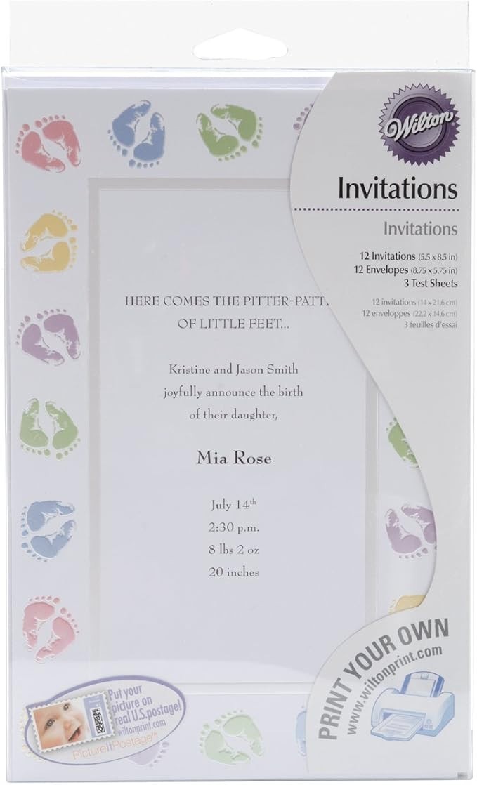 Set of (3) Wilson Baby Feet Announcements/Invitations/Gender Reveal 36 count