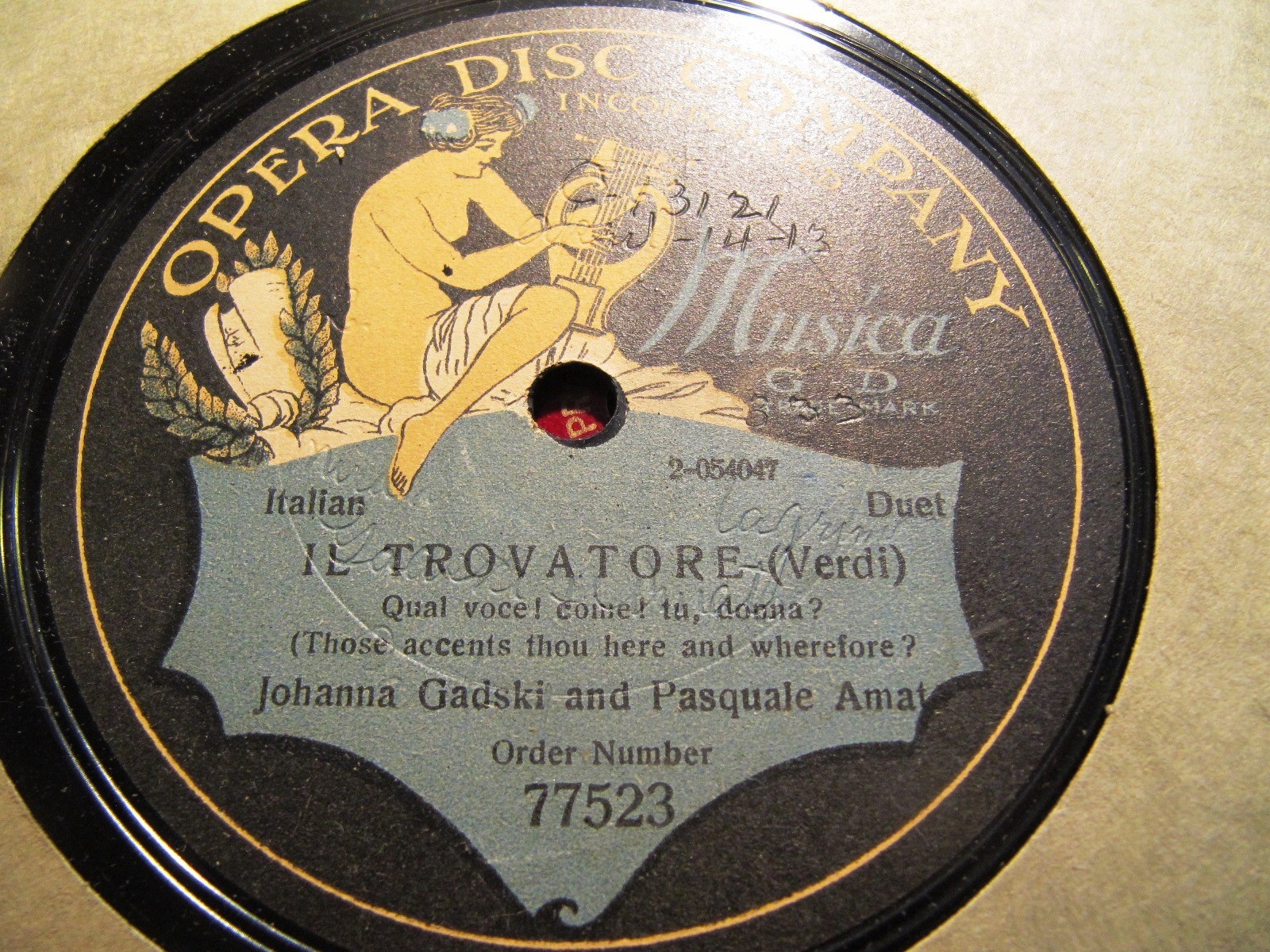 1914 Johanna Gadski Pasquale Amato Il Trovatore DUET Qual Voce! Come! OPERA DISC