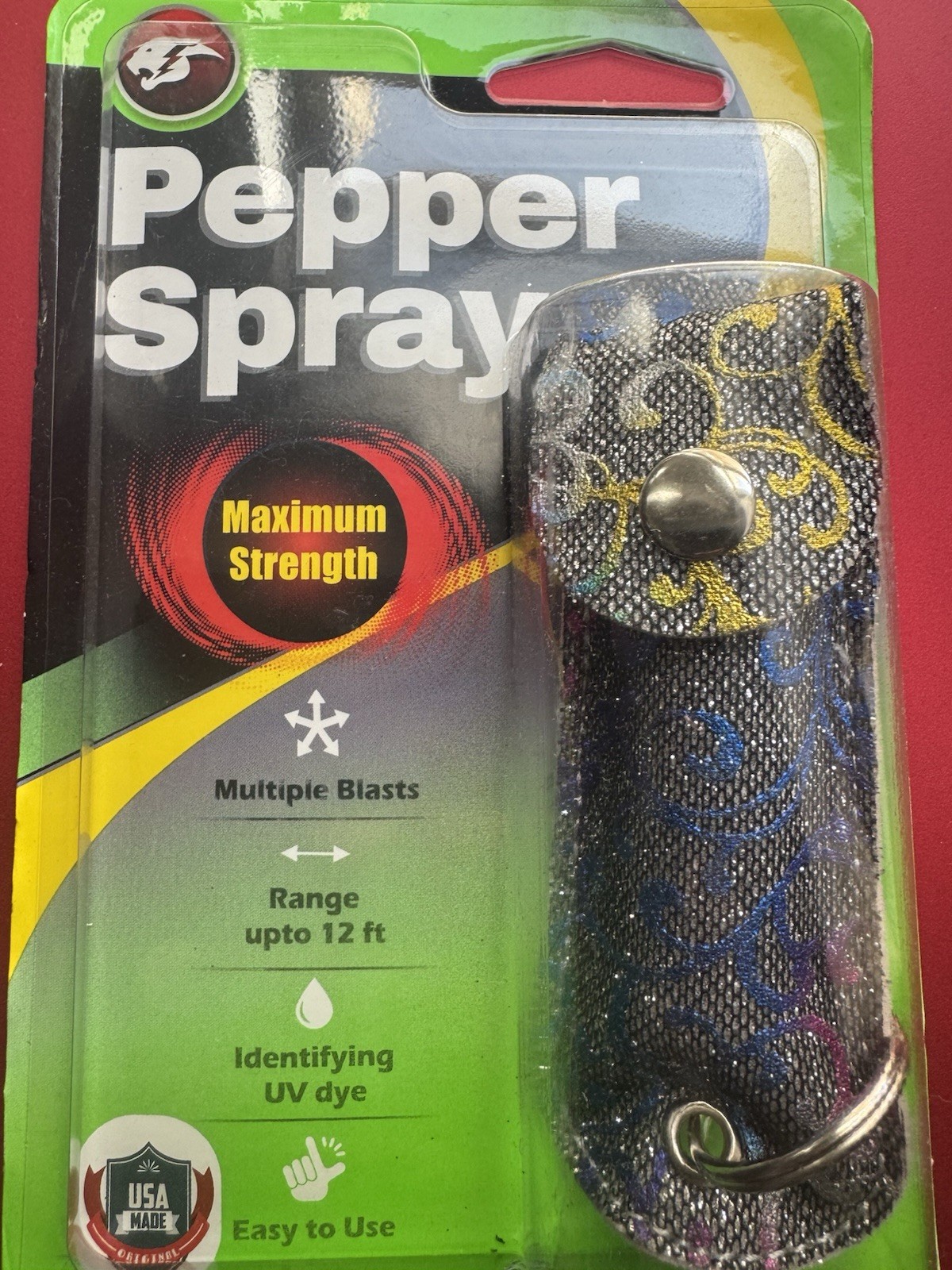 Maximum Strength Pepper Spray Patterned Case Made in USA UV Dye Self Defense