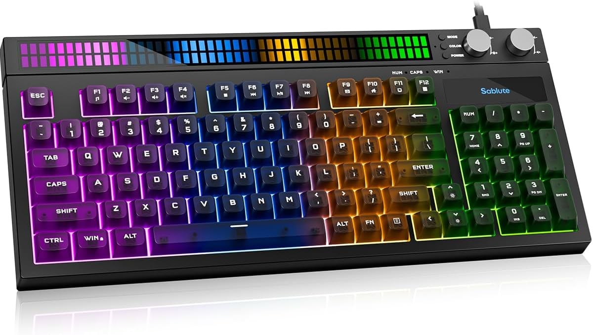 94-Key RGB Wired Gaming Keyboard Mechanical Feel Anti-Ghosting Volume Knob