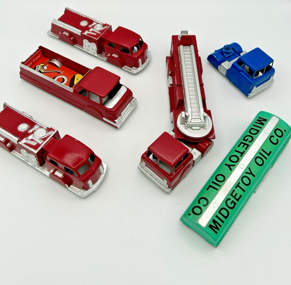 LOT OF TEN MIDGETOYS: 5 VEHICLES PLUS A SEALED 5 PC DIESEL TRAIN SET-EXLNT COND