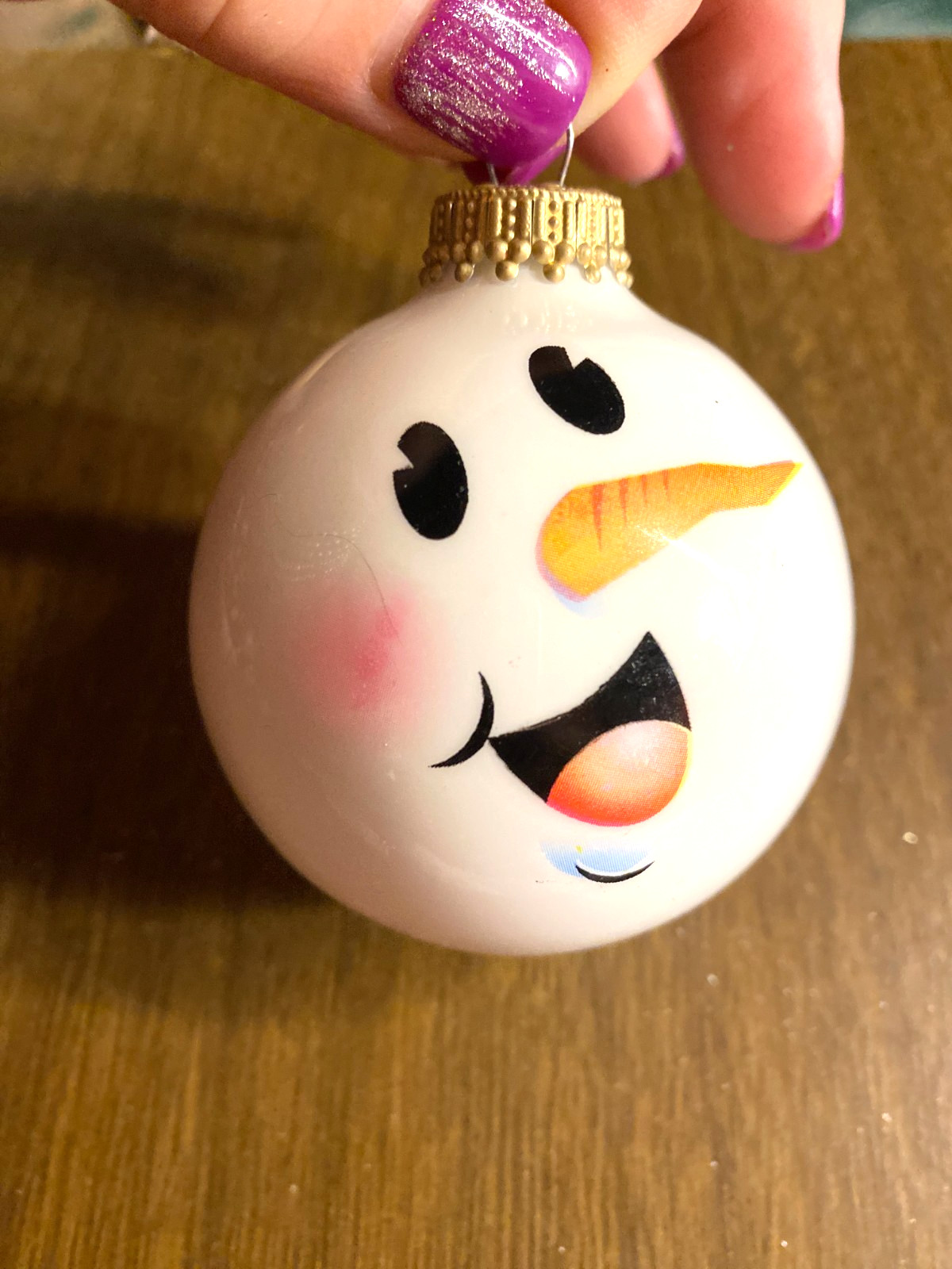 Blown Glass Happy Snowman Ball Christmas Ornament 2 1/2"