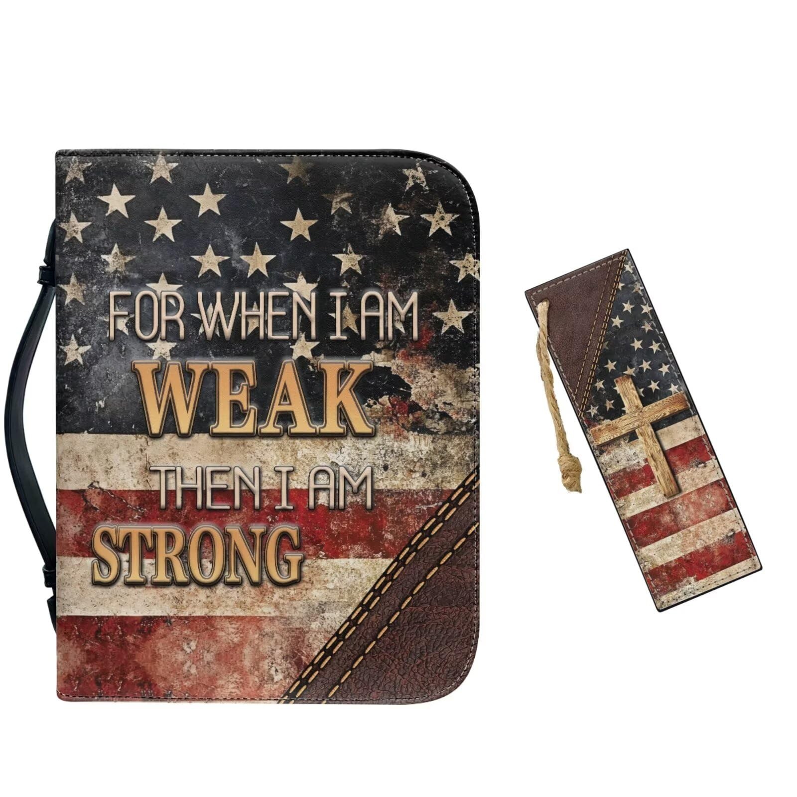 Large Bible Cover Case for Women Men Amercan Flag and Cross PU Leather Bible ...