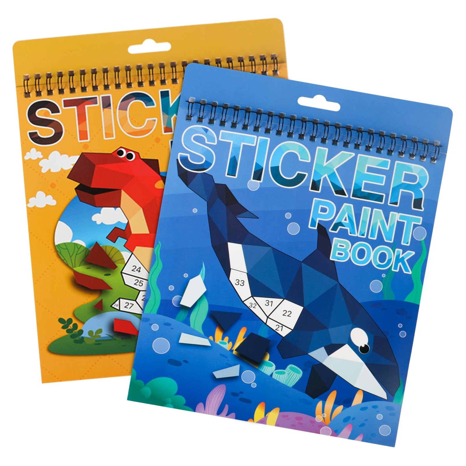 2 Pack Dinosaur Ocean Paint By Sticker Kids Crafts Activity Book Ages 4-8
