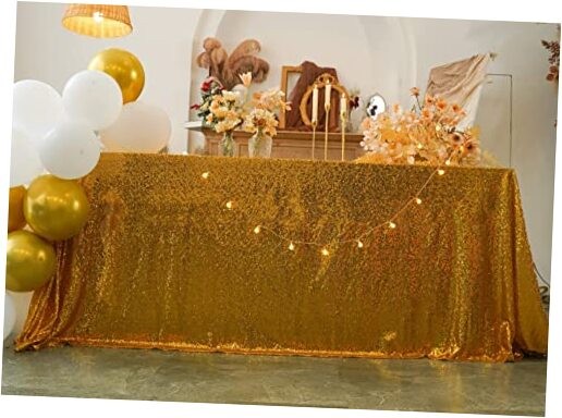  Sequin Tablecloth - 50" x 80" Rectangular Sparkly 80" x 50" (Rectangular) Gold