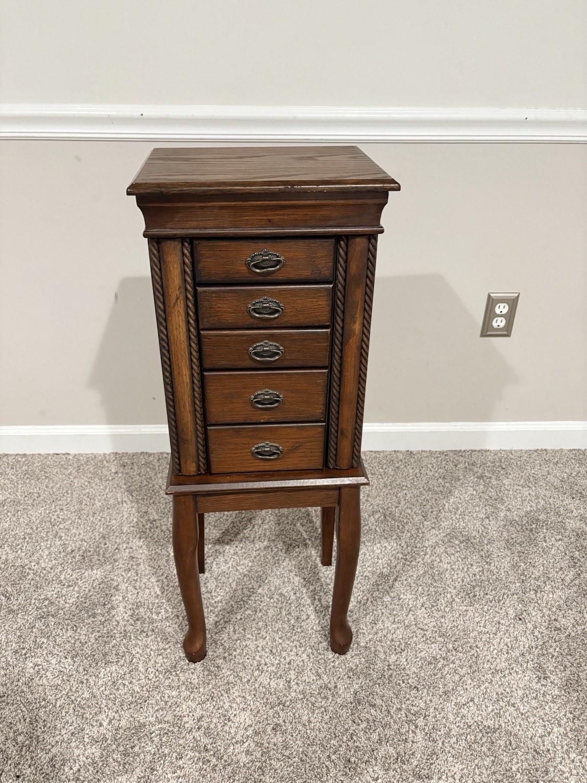 Wooden Jewelry Box Brown Lined Velvet Drawers for Rings Earrings Necklaces