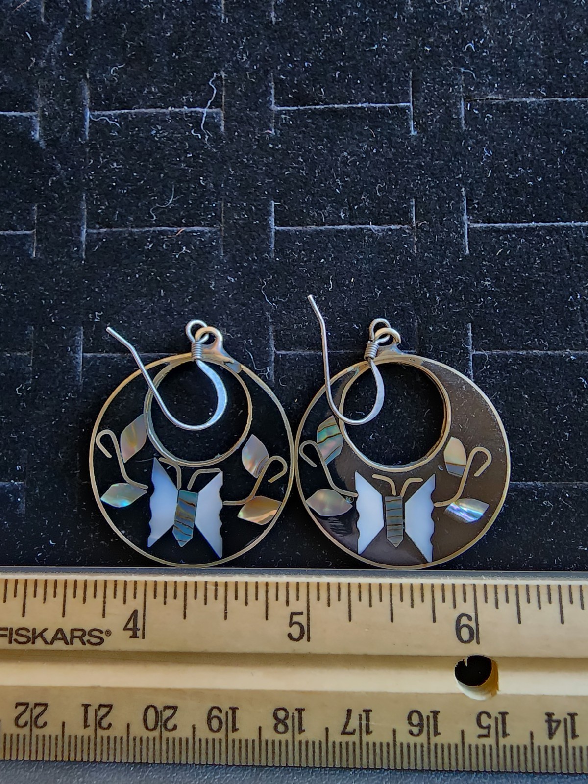 Vintage Sterling Silver/Mother Of Pearl Abalone Earrings Marked Mexico