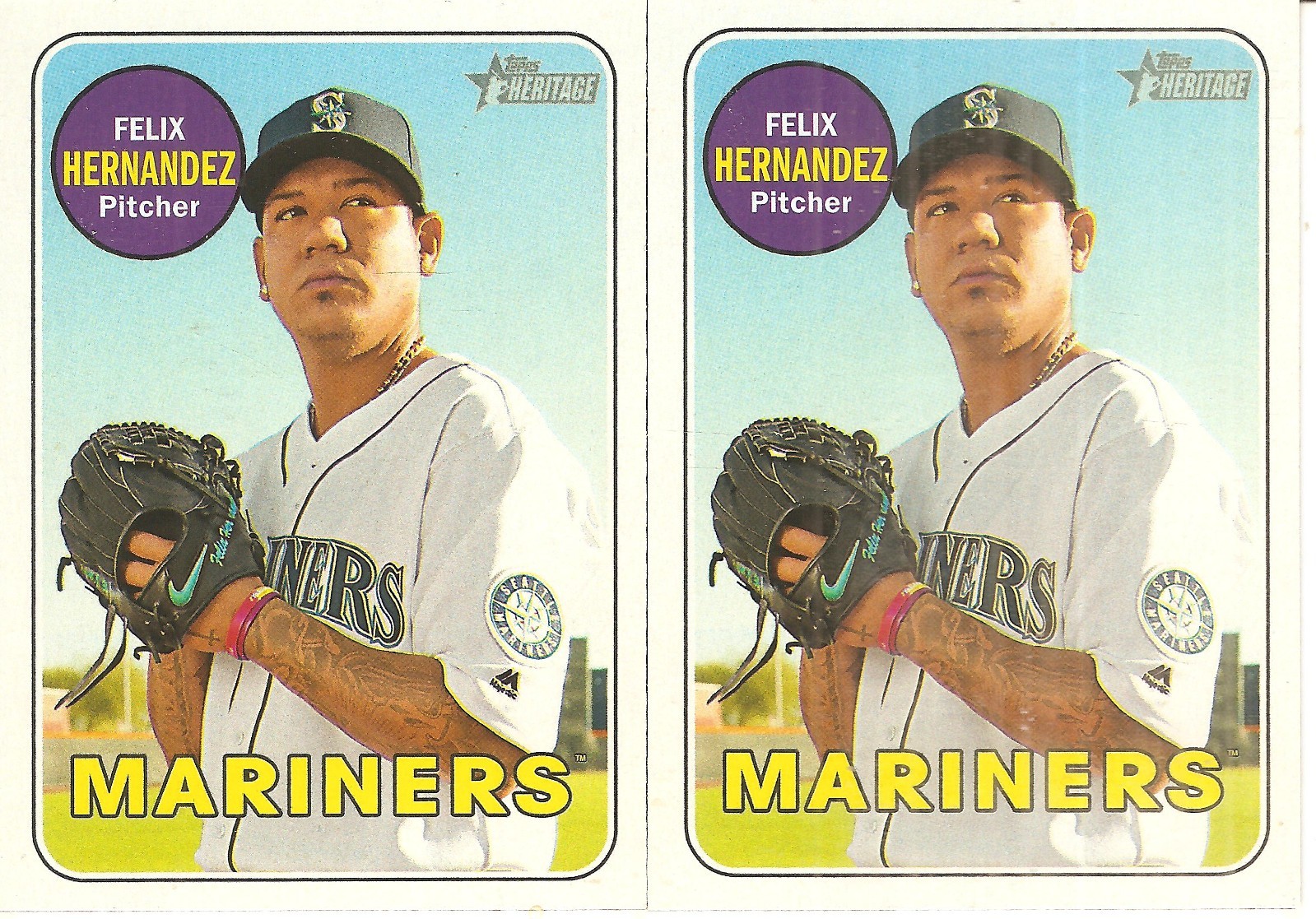 2 CARD 2018 TOPPS HERITAGE FELIX HERNANDEZ BASEBALL CARD LOT