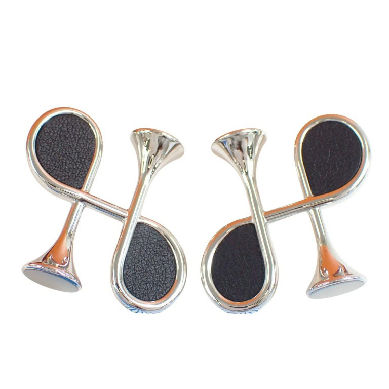 HERMES Earrings Cor H Black Silver Stainless Ladies Excellent Condition Used